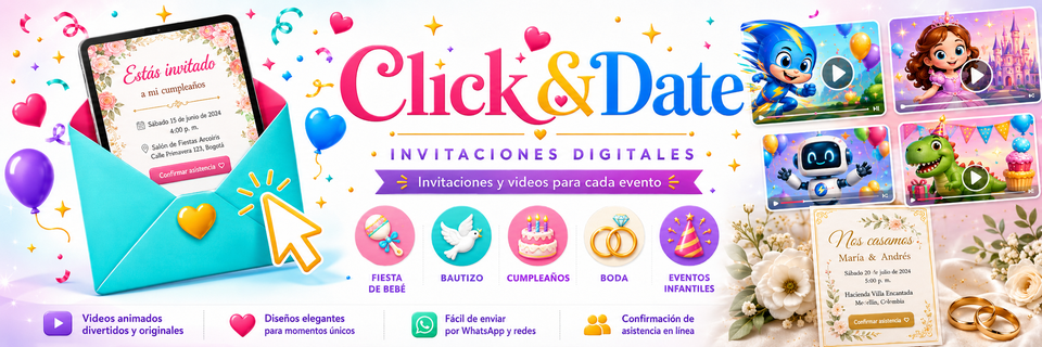 Banner de Click&Date con ejemplos de invitaciones